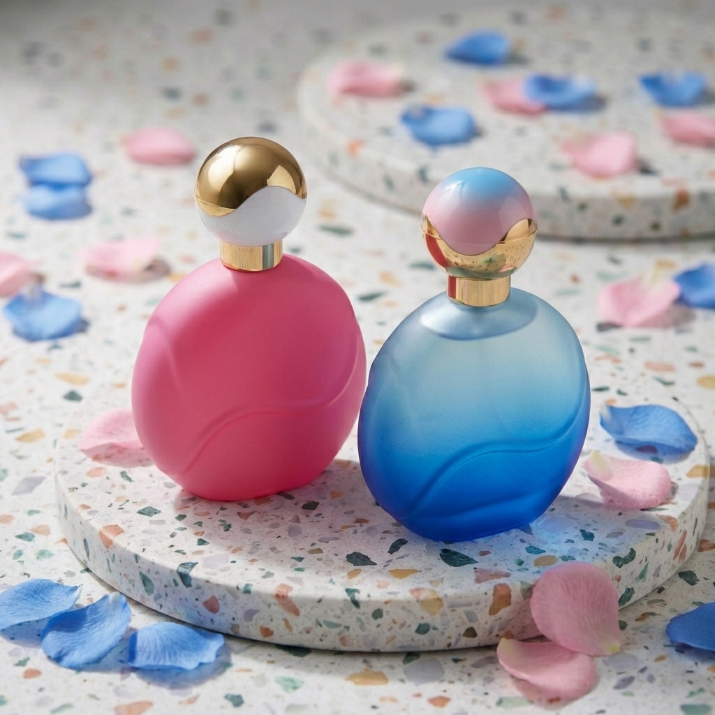 50ml Glass Perfume Bottles Empty Round Spray Crimp Neck Ball Cap