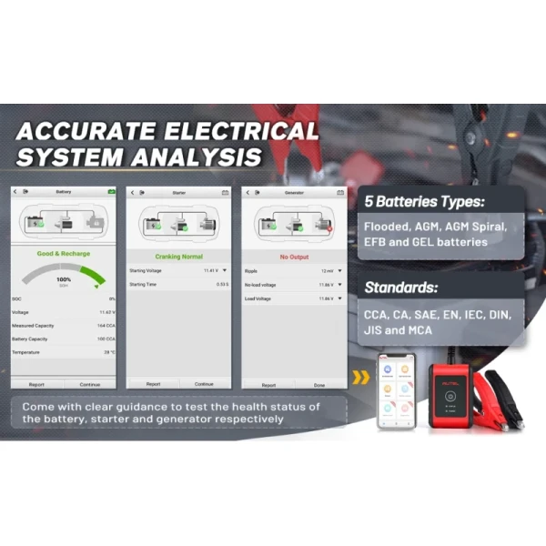 Autel MaxiBAS BT506 Auto Battery and Electrical System Analysis Tester 6V 12V 100 - 2000 CCA Car Battery Testing Tool