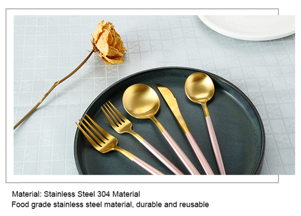 FDA Gold And Pink Plated Stainless Steel Cutlery Set For Wedding