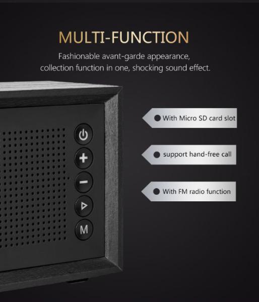 Retro Ultra Bass Wooden Portable Bluetooth Speaker Ultra Bass with TF Card Slot