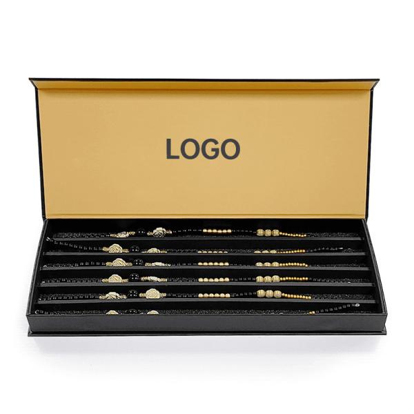 Logo personnalisé de luxe Boîte d'emballage de bijoux en papier noir Pour bracelet Pendentif Boîte magnétique rigide