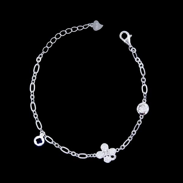 Серебряный кубический браслет Зирконя 925, двойной цепной браслет с деталем шарика очаровательным