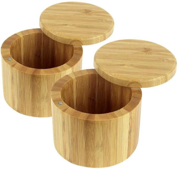 Bamboo Round Salt Box with Magnetic Lid Laser Engraving