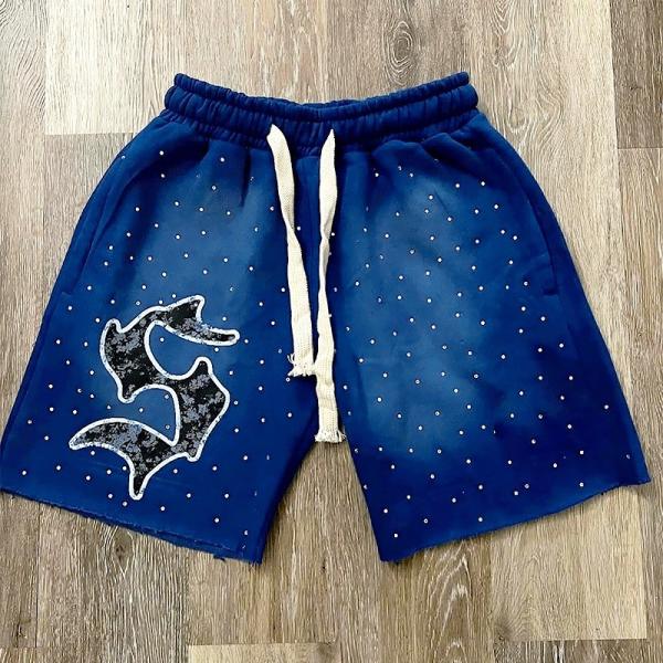 Logo imprimé sur écran sur mesure en strass Pocket Acid Wash Vintage Shorts pour hommes Sweat Cotton Shorts français Jogging Shorts en coton