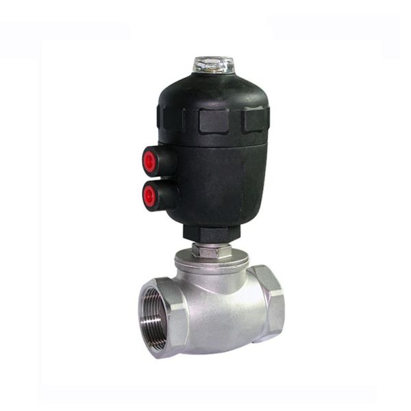 304 Stainless Steel T Type Pneumatic Angle Seat Valve DN15-DN65 PN16 180℃ Thread Air Operated Cut Off Valve for Steam Dryer