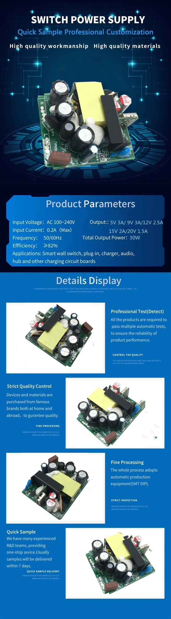 Прессформа доски электропитания PCB QC3.0 30W собирая для переходника AC