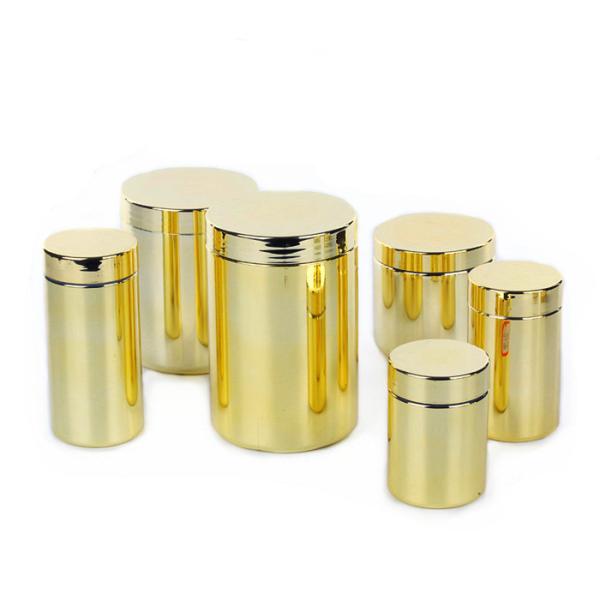 Shiny Plastic Powder Canister Metalized Chrome Sports Nutrition Container 300ml
