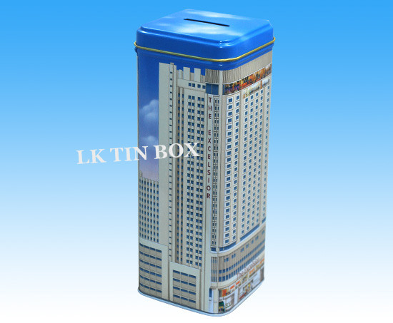 Impressão quadrada da caixa da lata da moeda com tampa empilhável, latas do armazenamento do metal