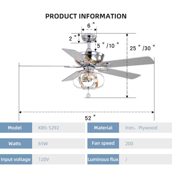 80Ra 65W 52 Inch Remote Control Ceiling Fan Commercial Ceiling Fans For Restaurants