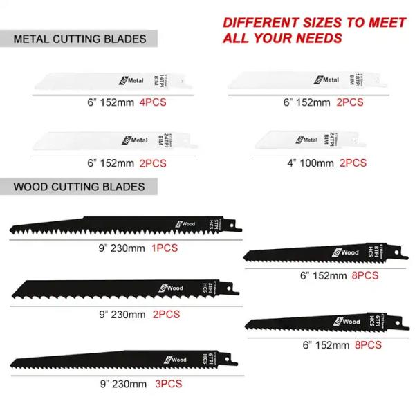 32 peças de madeira de metal cortando lâminas de serra recíproca Pruner Saw Blade Set
