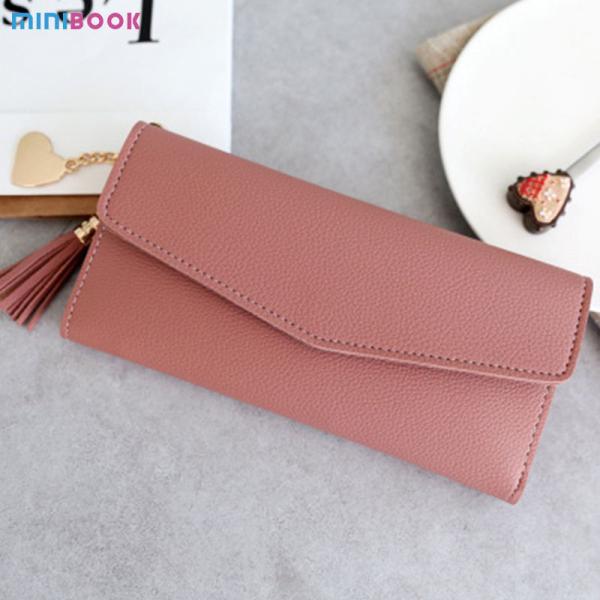 Solid Colors PU Leather Women Wallets Luxury Long Hasp Fold-over Pattern Coin Purses