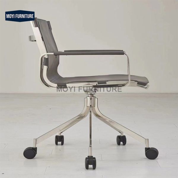 Modern Luxury Office Furniture Stainless Steel Lifted Rotation Wheeling Study Chair Armrest Dining Chair
