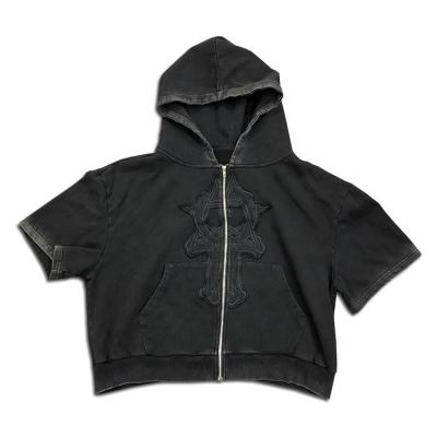 camisetas em branco vintage pretas anti-rugas à mão Verão Streetwear Hoodie lavado bordado