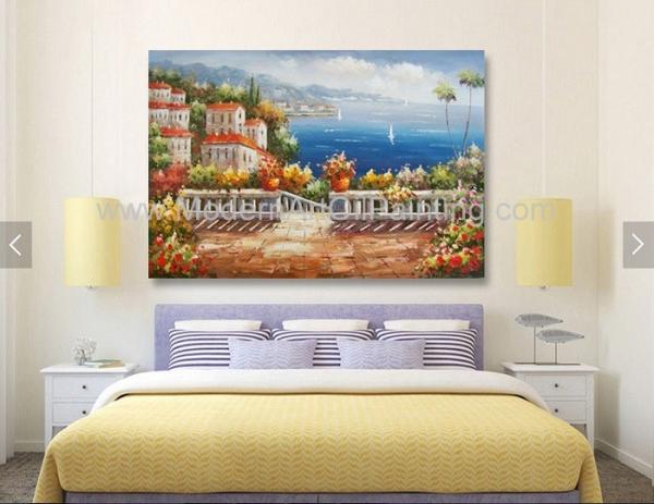 Pintura a óleo mediterrânea feito a mão da cena do jardim da pintura a óleo da paisagem para a decoração