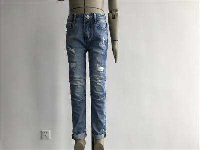 Rips / Repaired Kids Denim Jeans , Mid Mottled Wash Stretch Denim Skinny Jeans TW81071