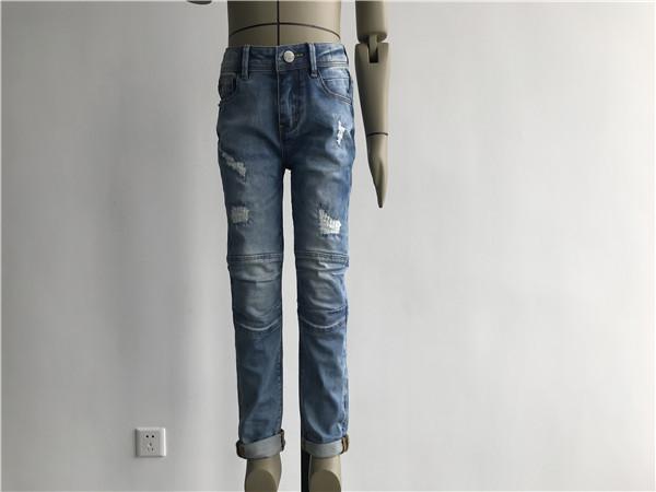 Rips / Repaired Kids Denim Jeans , Mid Mottled Wash Stretch Denim Skinny Jeans TW81071