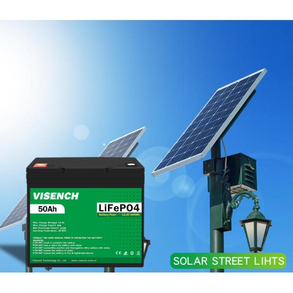 Visench 12V 50Ah Lifepo4 Litio de hierro Batería de paquete de ciclo profundo Tiempos de batería Lifepo4 12V para el sistema de energía solar