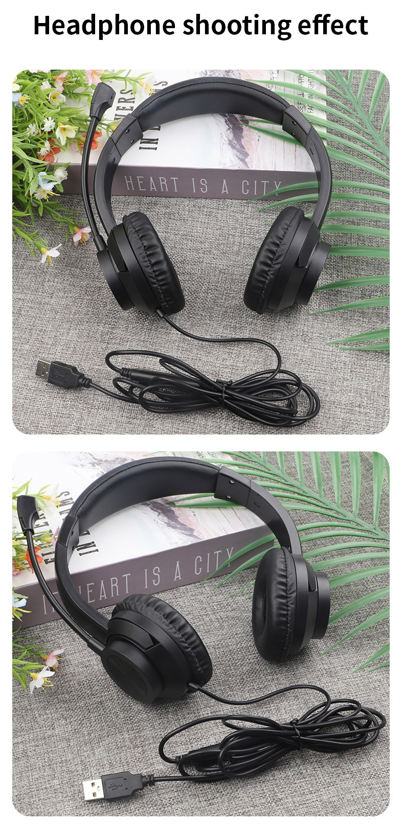 JTY-1036 Wired Call Center Headset with Adjustable Microphone, USB Type‑C 3.5mm Multi‑Interface Over‑Ear Headphone, Volume & Mute Control for Office Customer Service Online Class