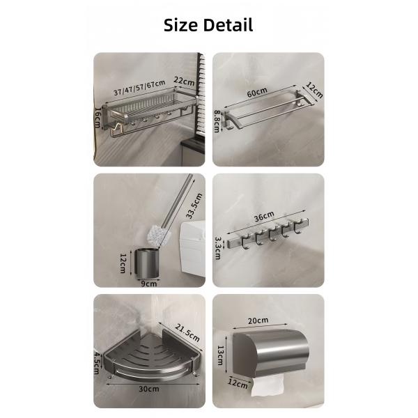 Luxury Bathroom Shower Accessories Wall Mounted Six Pieces Space Aluminum Powder Painted Grey