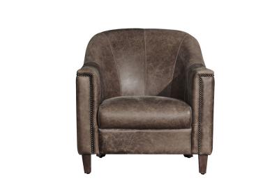 Home Grey Leather Leisure Armchair With Handwork Brasss Nail Heads Decor
