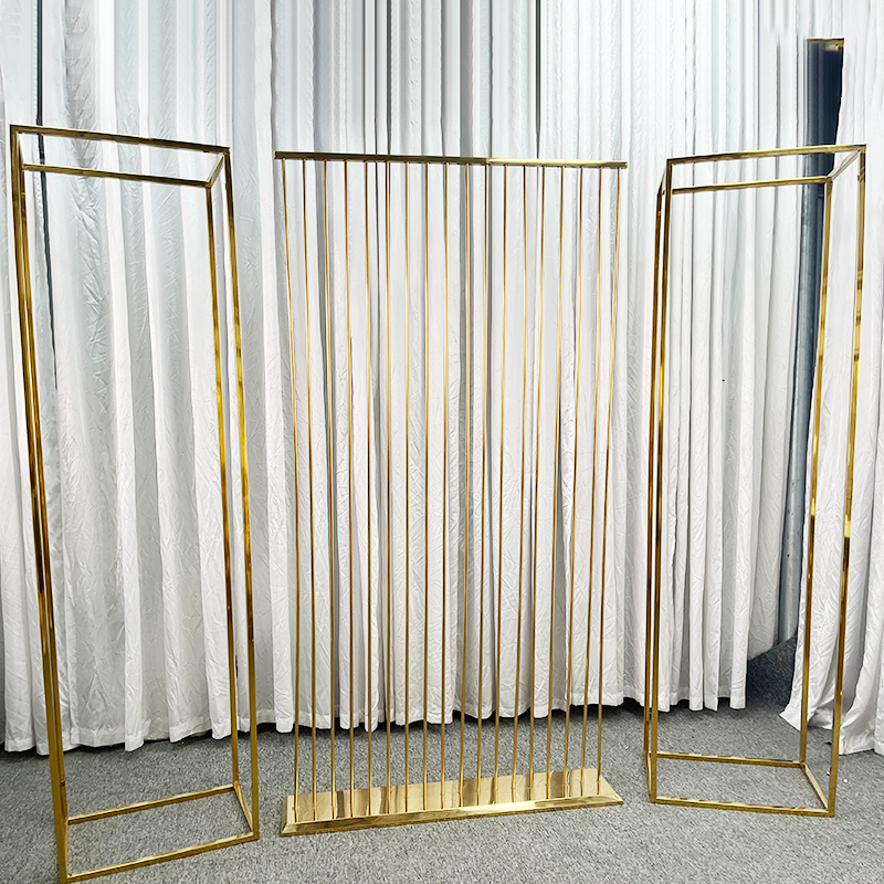 WENDING Gold 3-Piece Vertical Stripe Screen Backdrop Set – Minimalist Wedding Partition