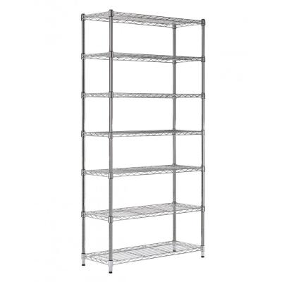 7 unidades empilháveis chapeadas Chrome industriais do shelving do fio das séries, shelving profundo do fio de 14 polegadas