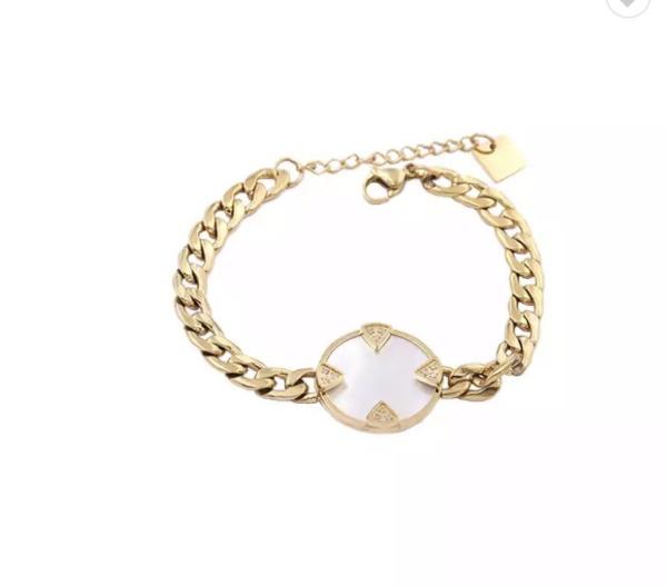K Gold Stainless Steel Jewelry Set Lush Simple White Fritillary Inlaid Chain Bracelet