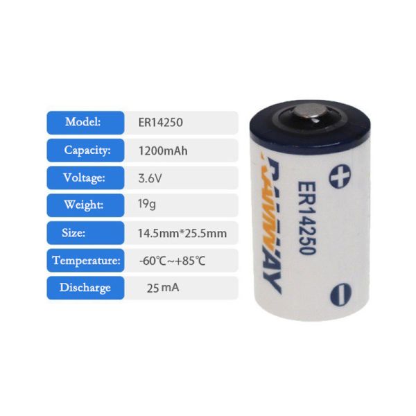 ER14250 RAMWAY Pouch Lithium-Ion Semi-solid State GPS Locator Battery 3.6V 1200mAh -60~85 Operating Temperature 14.5x25mm Large