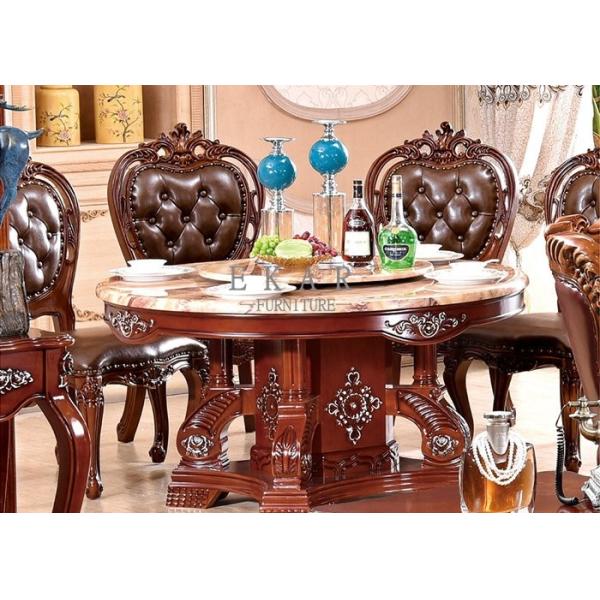 dining room round dining table marble top wooden carved