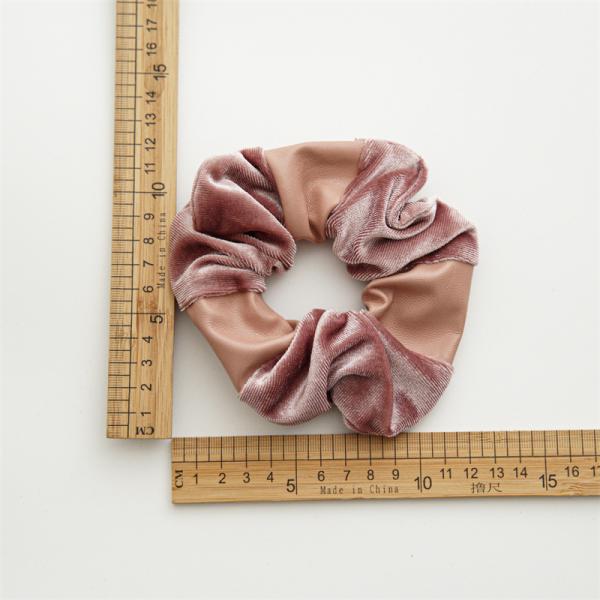 Autumn winter pu canary pleuche joint pink black scrunchie color fabric large hair band lady hair band spot accessories