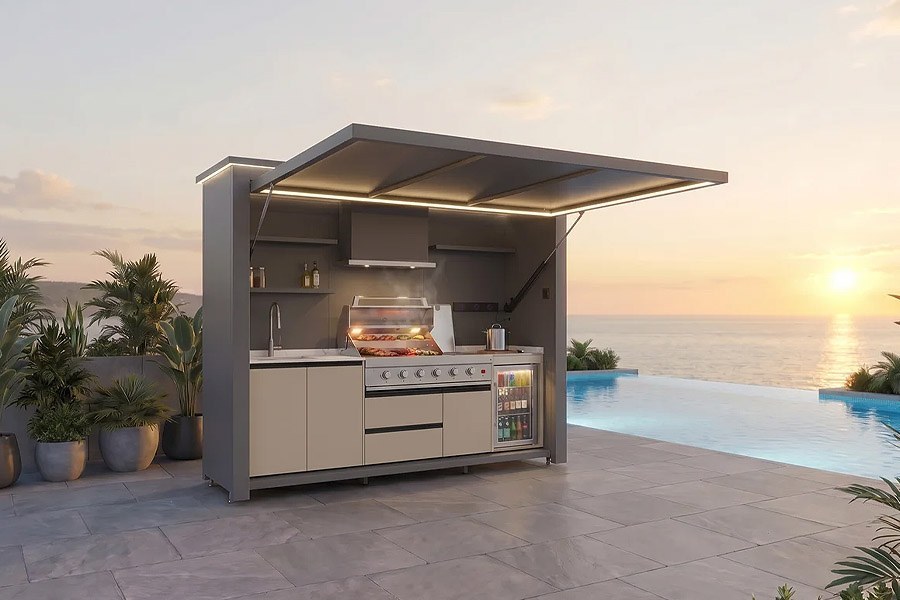 Entertainment Ready Outdoor BBQ Pod with TV Mount & Smart Power