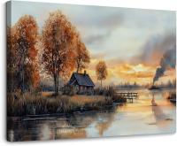 Sunset Wall Art Lakeside Landscape Printed Painting Canvas Painting Artwork For Living Room