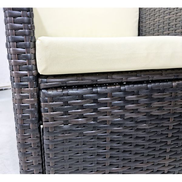 Outdoor Garden and Patio Furniture Set Dining Table and Chairs Rattan  2 Seat and Single Armchair 2 Pieces Stool 1 Piece Table