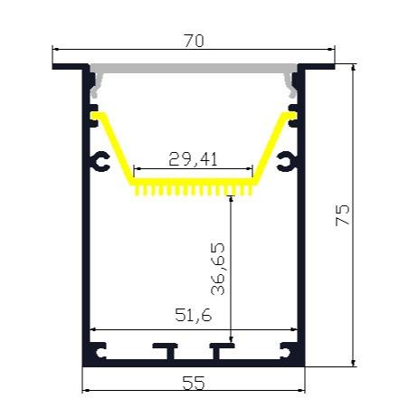 Corrosion Resistant Recessed LED Profile Embedded Aluminium 70*75mm