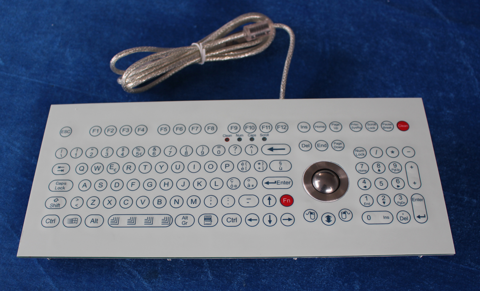 Клавиатура мембраны плоского scrachproof промышленная с trackball и функциональными ключами
