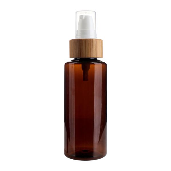 Eco-friendly 100ml Amber Plastic Empty Cosmetic Packaging – 24/410 Lotion Bottle With Bamboo Lid