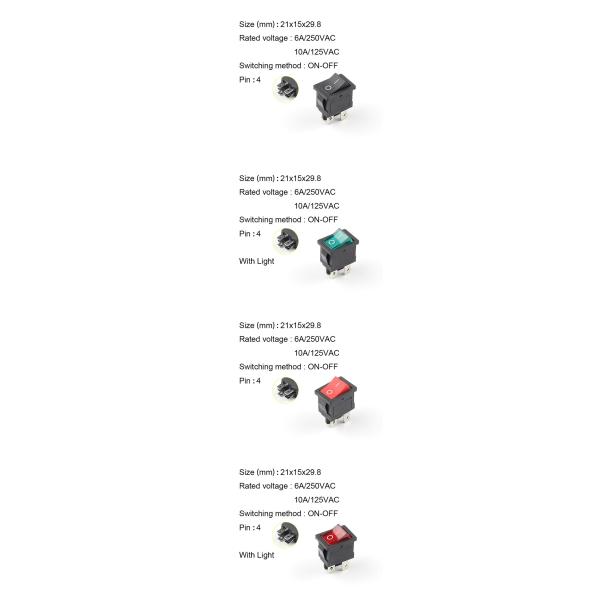 5 PCS / LOT KCD1 4 Pin 21*15mm On Off Boat Car Rocker Switch 6A 250V AC 10A/125V AC
