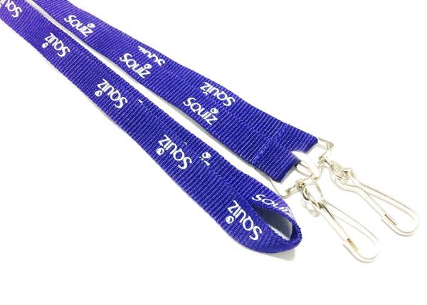 Durable Purple Custom Polyester Lanyards Double J Hooks White Print For ID Card
