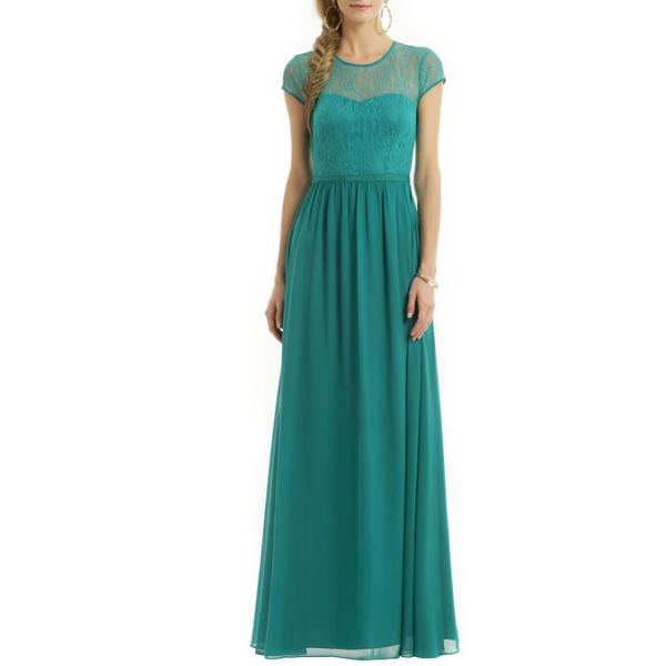 Teal Chiffon Gown Floor length Evening Dress