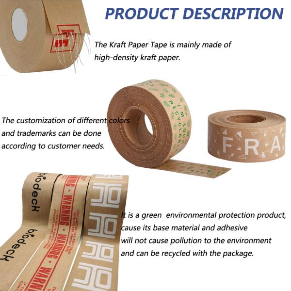 Напечатанная лента Kraft Biodegradable собственной личности слипчивая/напечатанная вода активировали Gummed бумажную ленту