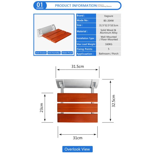Anti Slip Wall Mounted Shower Seat Non Barrier With Reinforced Aluminum Alloy Bracket