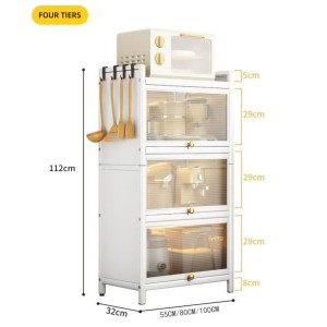 Multi-Tier Floor Cabinet with 4-6 Adjustable Floors, 150kg Load Capacity, and 360° Dust Protection for Kitchen Storage