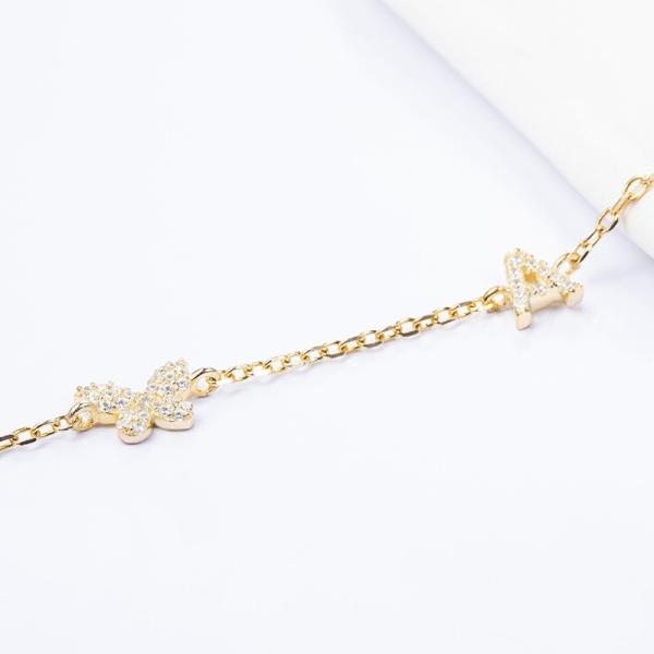 Necklace Mini 18K Gold White Micron Pave CZ Butterfly 925 Sterling Silver Pendant