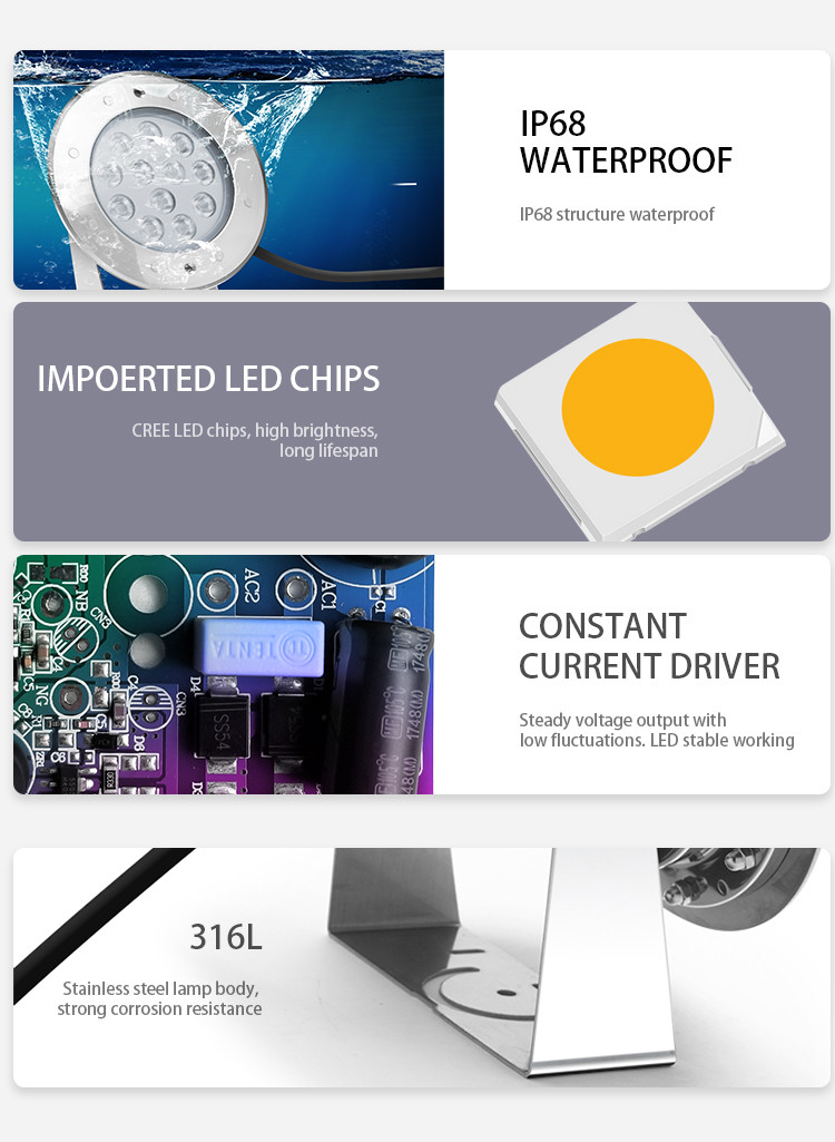 6500K Dimmable привело цвет 36W света IP68 SS316L бассейна материальный белый
