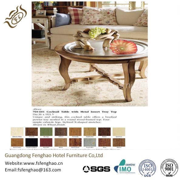 Oak Wood Hand Carved Flower Gilding Hotel Coffee Table / Modern End Tables