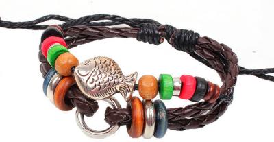 Chinese national wind retro fashion bracelet wooden beads braided fashion leather bracelet