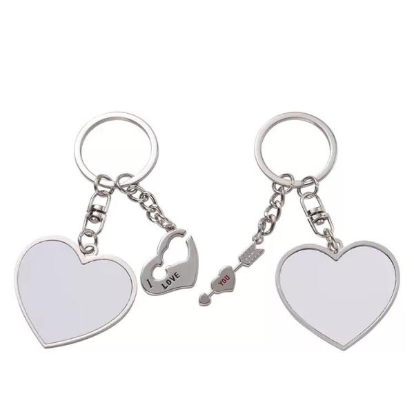 Heart And Round Shape Sublimation Blank Metal Keyring For Lovers Bag Pendant