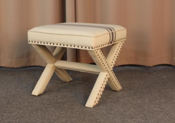 French wooden folding ottoman with silver nails  linen fabric home furniture foot rest ottoman