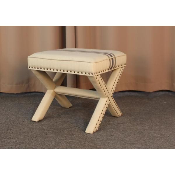 French wooden folding ottoman with silver nails linen fabric home furniture foot rest ottoman