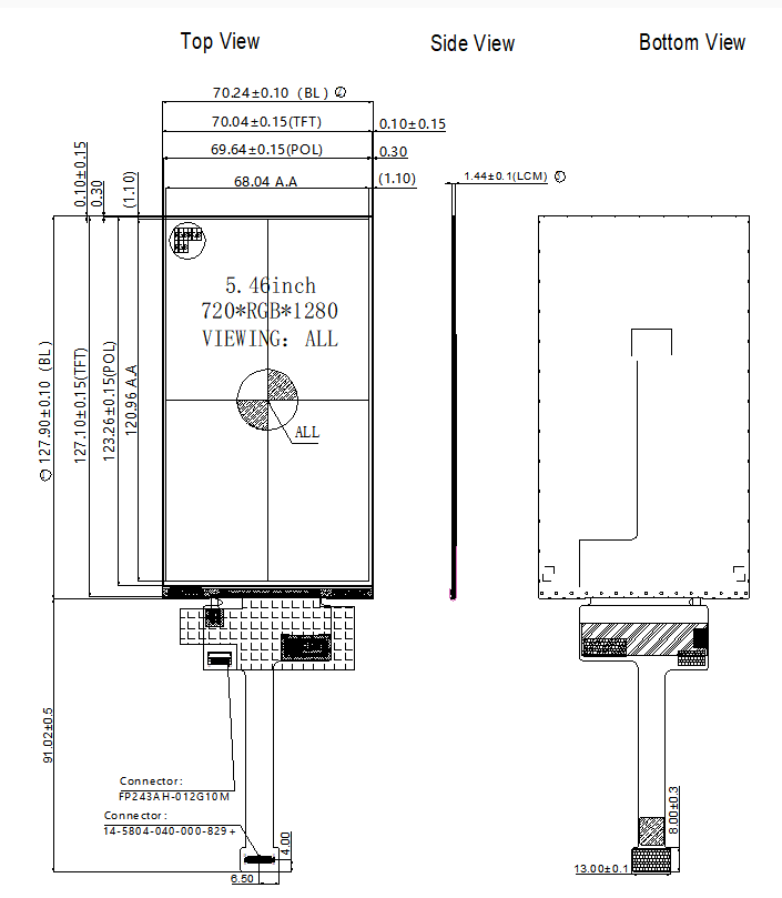 HD 250cd/M2 Industrial LCD Display 5.5 Inch IPS TFT LCD Screen 720x1280 Resolution